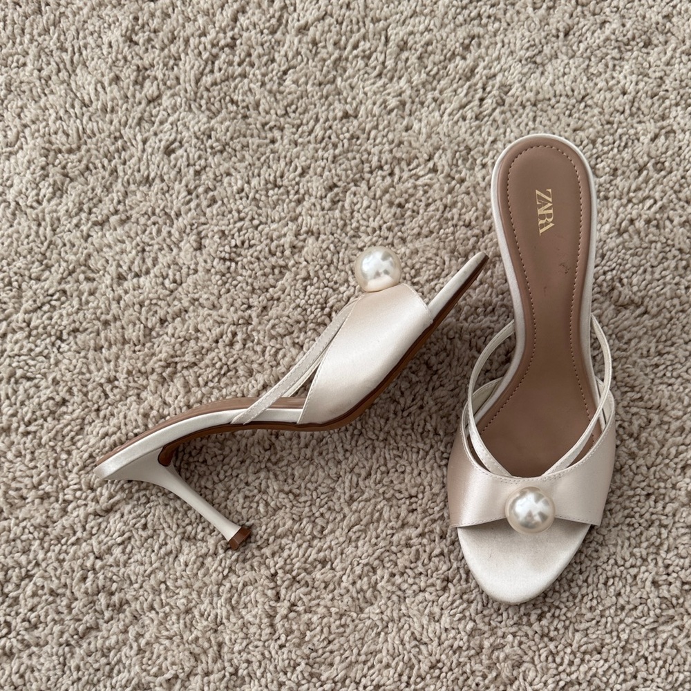 Zara Cream Heels with Pearl Detail